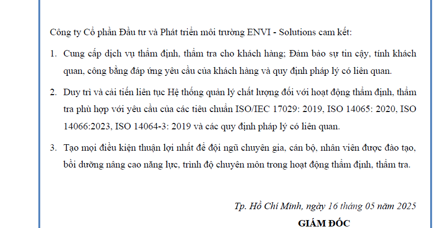 Chính sách chất lượng của ENVI 3 3