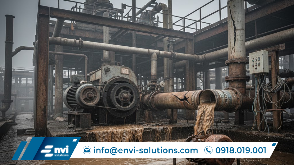 Sự cố thiết bị trong hệ thống xử lý nước thải công nghiệp khi không được bảo trì định kỳ