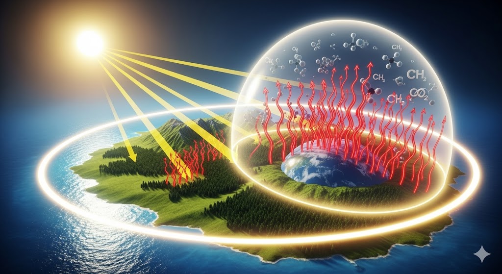 Mô phỏng khí nhà kính và cách bức xạ bị giữ lại trong khí quyển