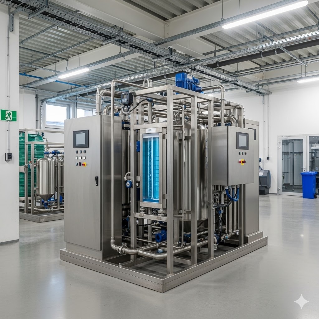 Hệ thống màng lọc MBR dạng mô-đun trong nhà máy, với tủ điều khiển và thiết bị lọc công nghiệp.
