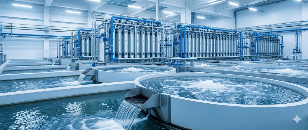 Hệ thống xử lý nước thải công nghệ MBR hiện đại trong nhà máy.