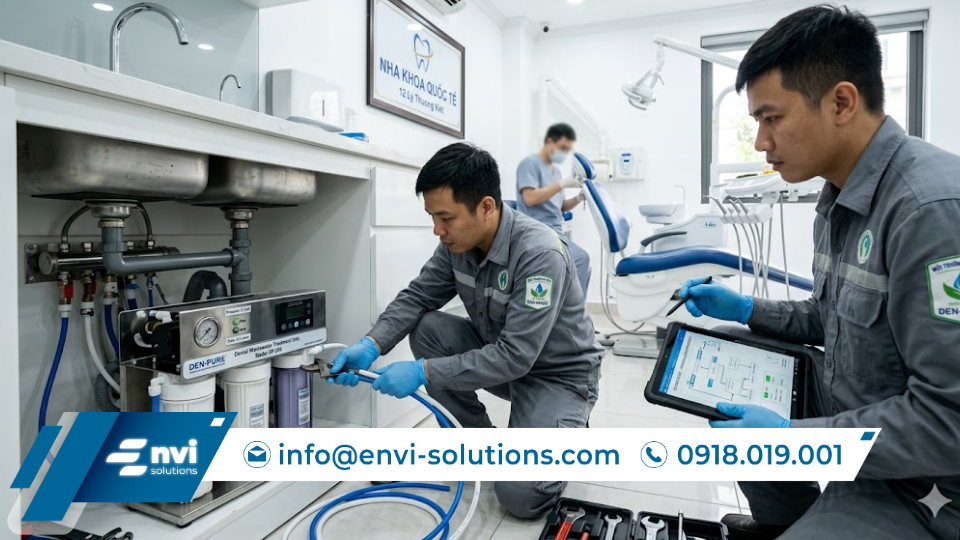 kỹ sư lắp đặt hệ thống xử lý nước thải nha khoa