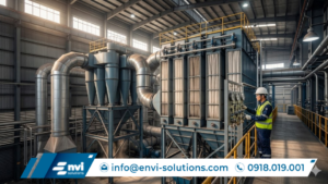 hệ thống xử lý khí thải lò đốt than công nghiệp với cyclone và thiết bị lọc bụi