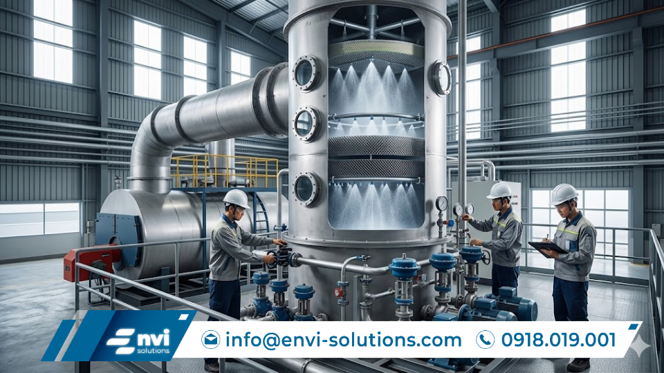 hệ thống xử lý khí thải lò đốt dầu công nghiệp bằng tháp hấp thụ ướt của Envi Solutions