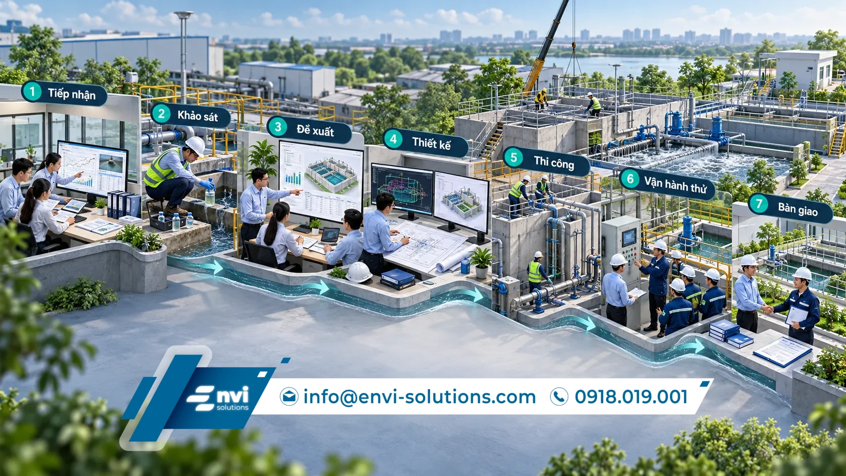 Quy trình khảo sát, thiết kế và thi công của công ty xử lý nước thải Envi Solutions