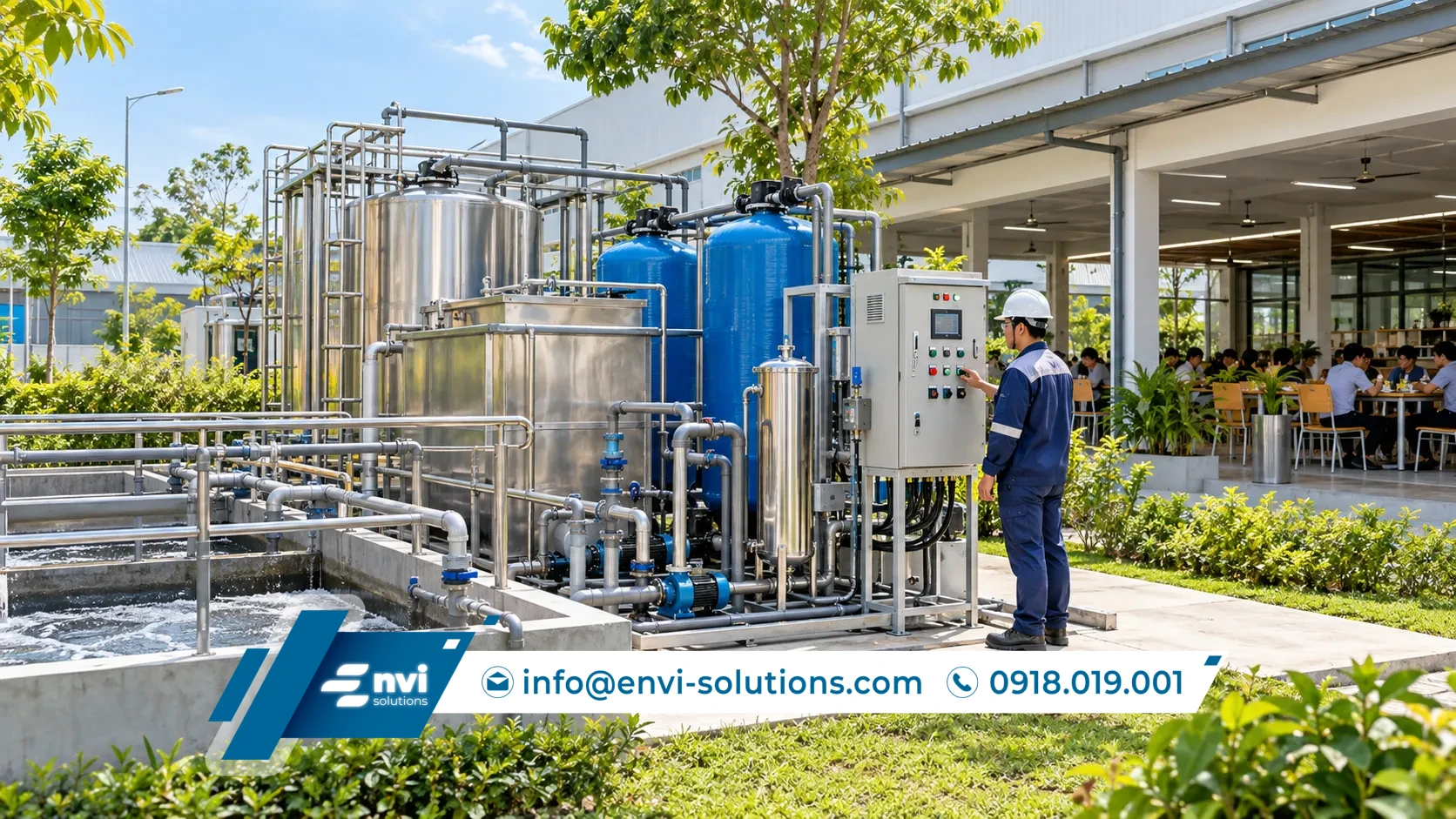 Hệ thống xử lý nước thải sinh hoạt tại nhà máy do Envi Solutions thi công