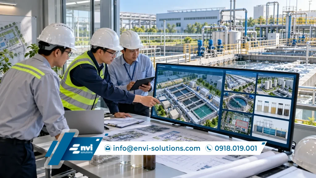 Kỹ sư đánh giá dữ liệu và lựa chọn phương án xử lý nước thải công nghiệp phù hợp cho nhà máy