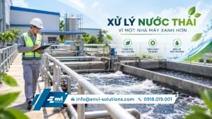 Hệ thống xử lý nước thải sinh hoạt tại nhà máy với cụm bể sinh học và bể lắng